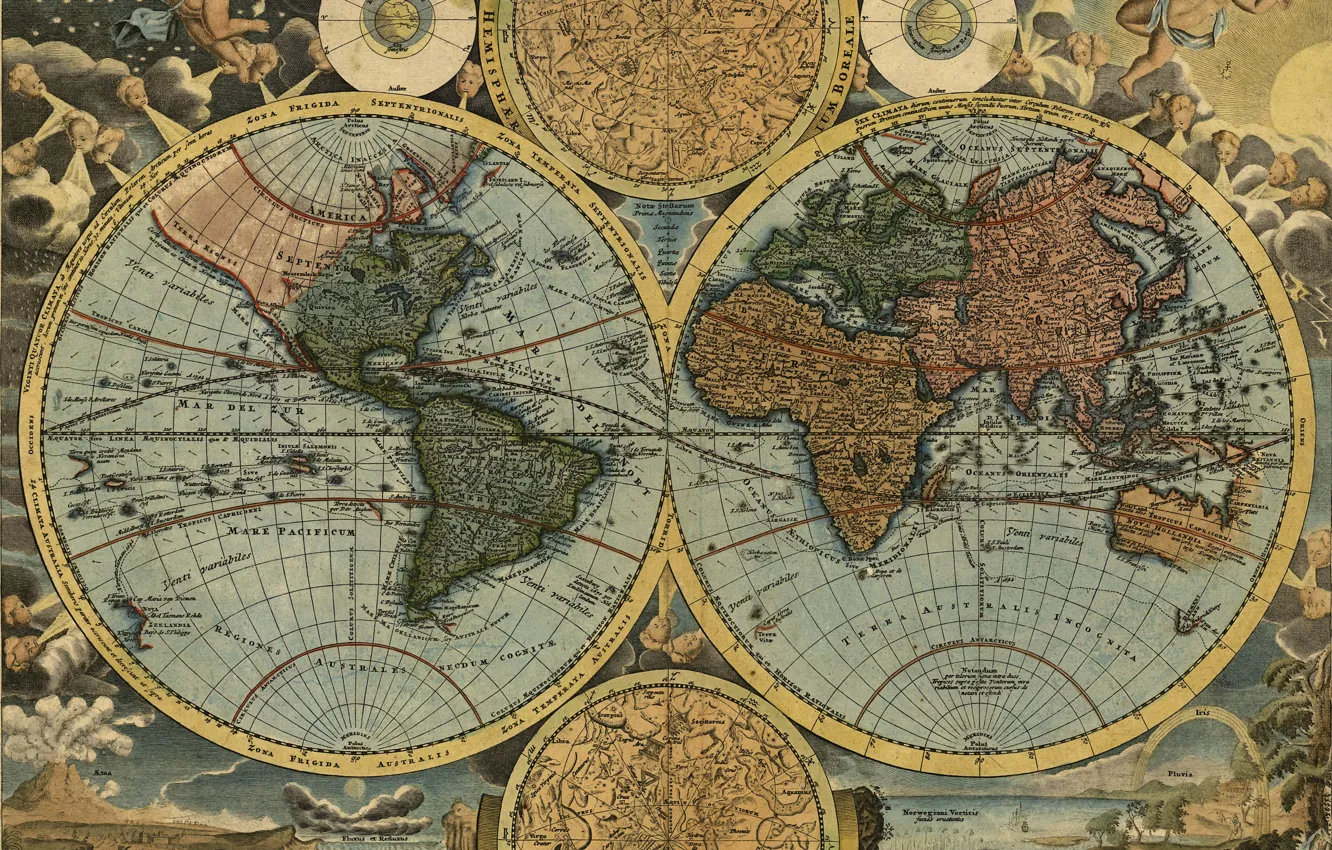 Фото обои путешествия, карта мира, география, 1716, Иоганн Баптист Гоманн