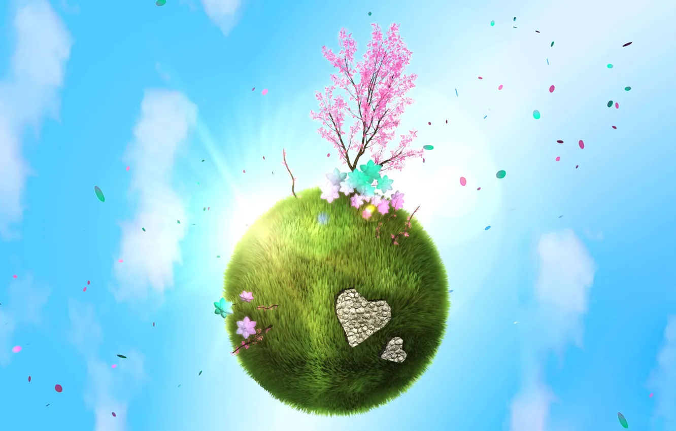 Фото обои любовь, планета, весна, зеленая, деревце