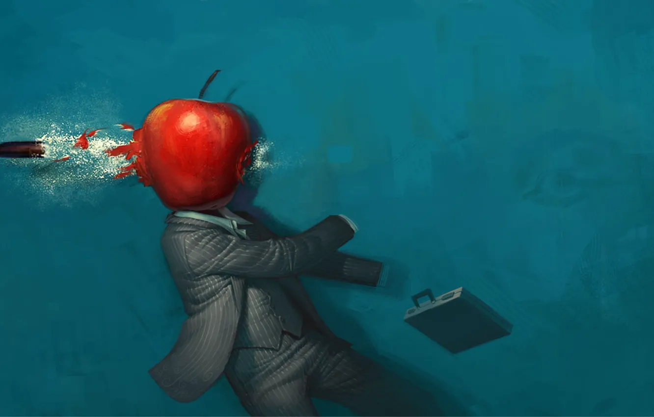 Фото обои яблоко, Рисунок, пуля, странно