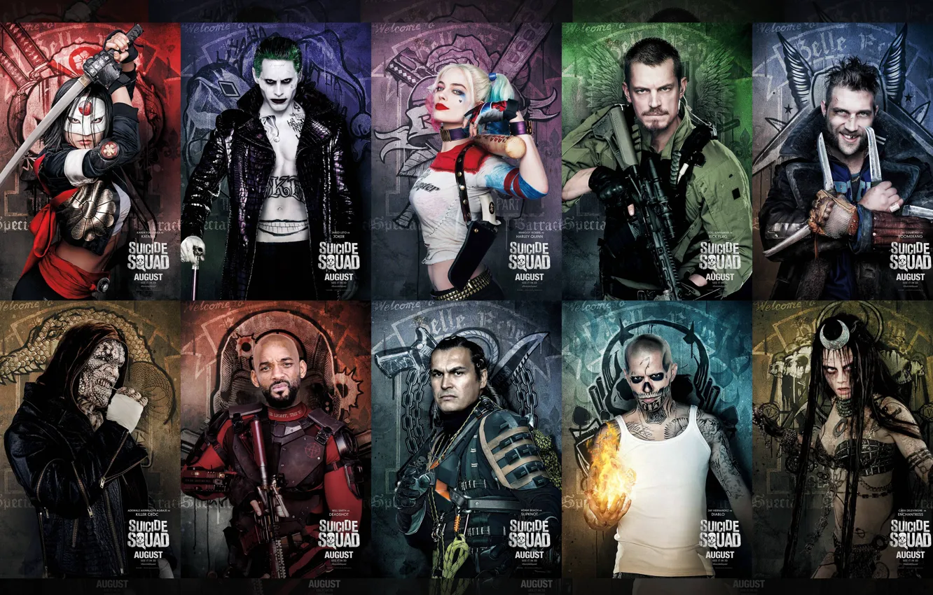 Фото обои Slipknot, Joker, Will Smith, Jared Leto, Movie, Katana, Deadshot, Harley Quinn