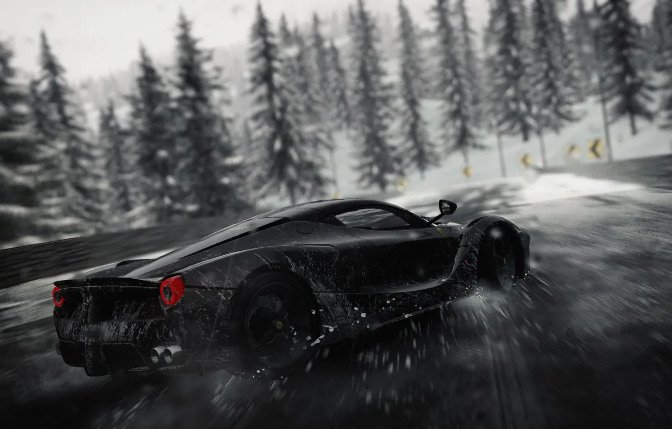 Фото обои car, Ferrari, logo, drift, game, supercar, blizzard, snow