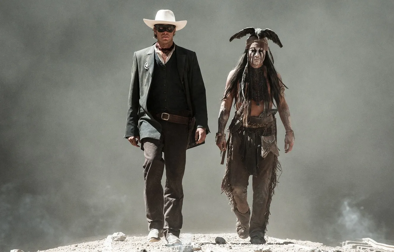 Фото обои Johnny Depp, winter, The Lone Ranger, Armie Hammer, movies