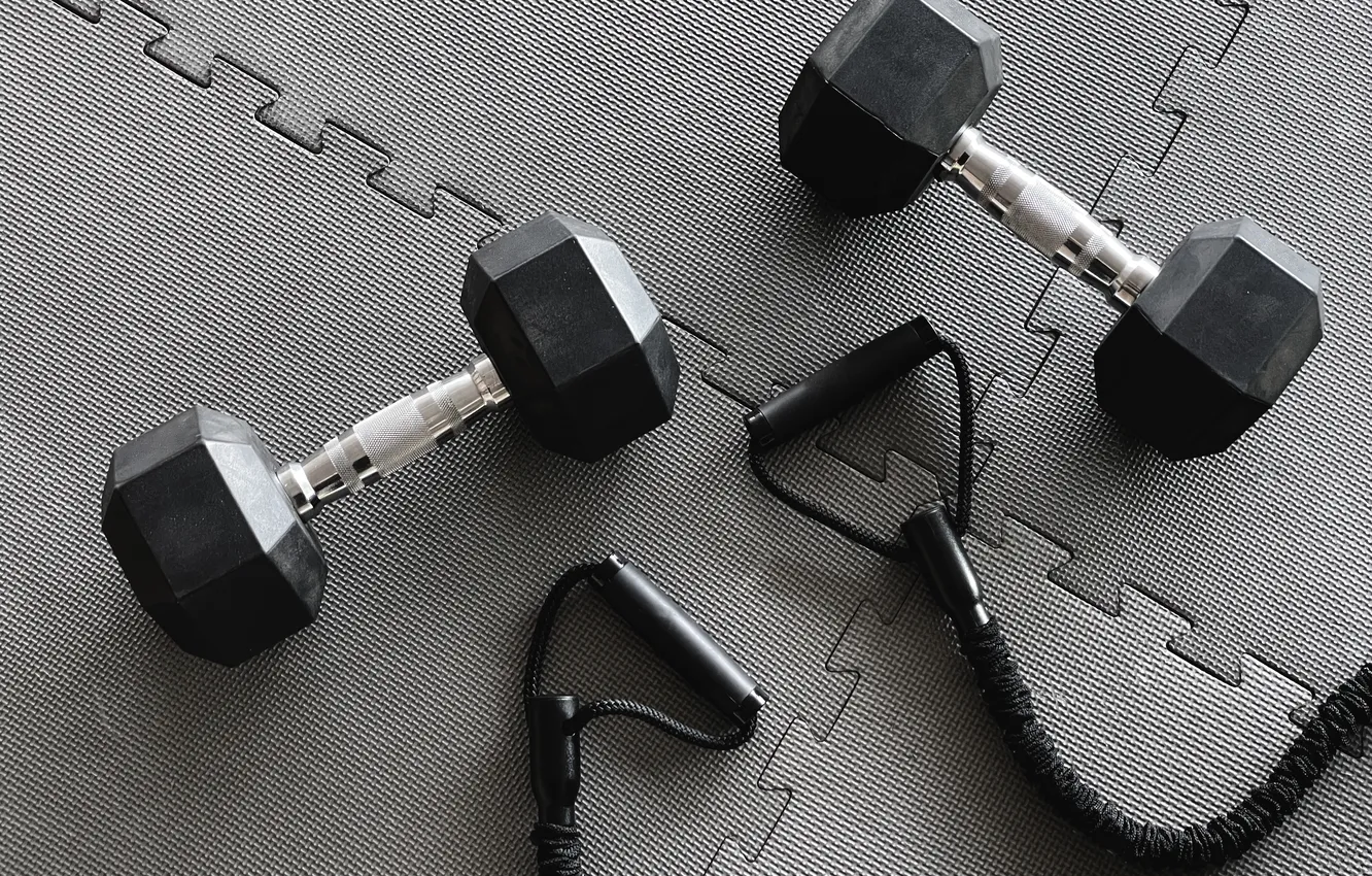 Фото обои gym, dumbbells, padded floor