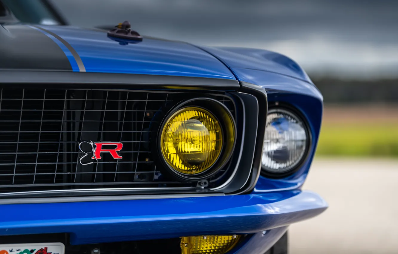 Фото обои Ford, Капот, 1969, Фары, Ford Mustang, Muscle car, Mach 1, Classic car