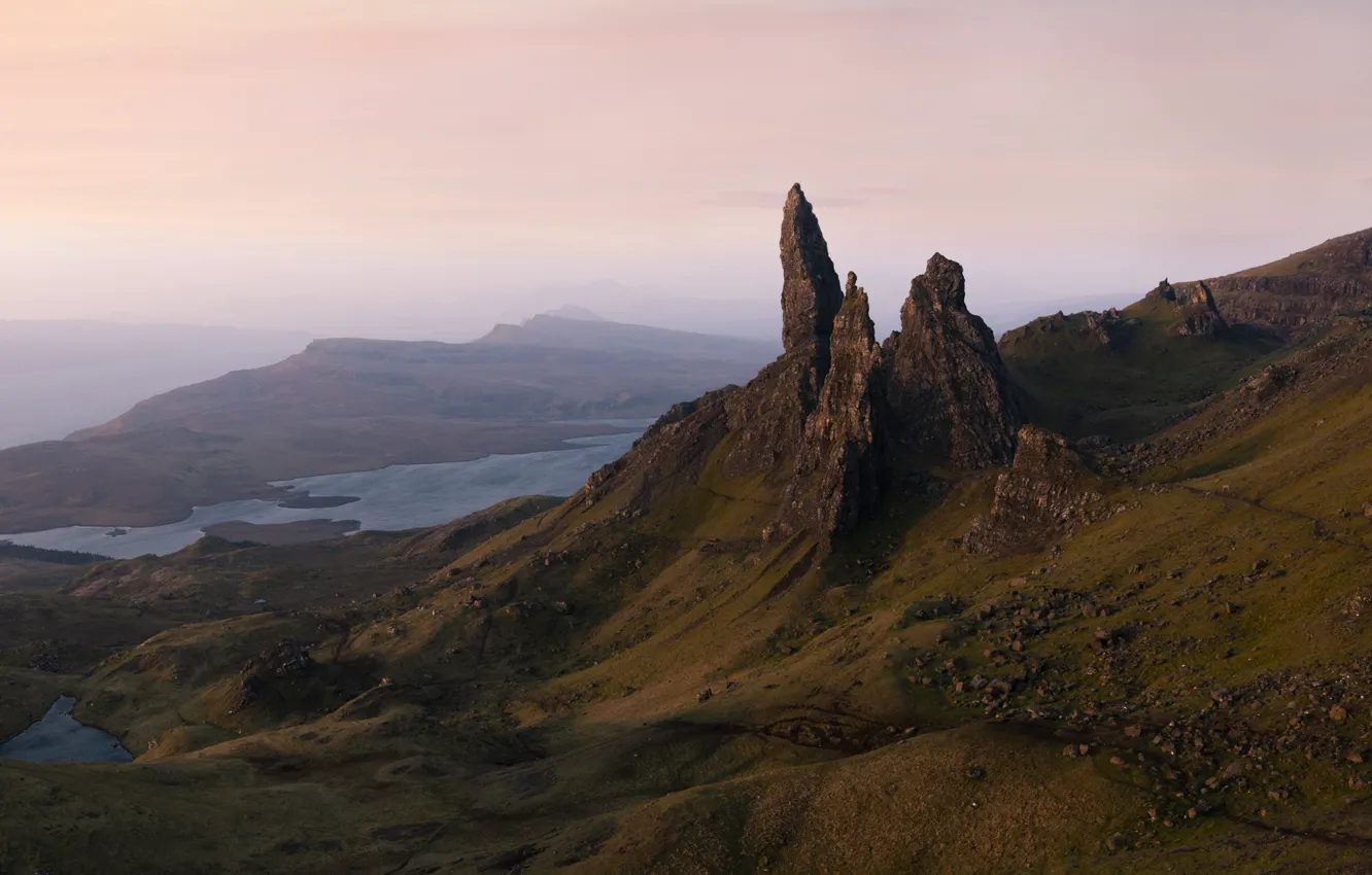 Фото обои горы, туман, скалы