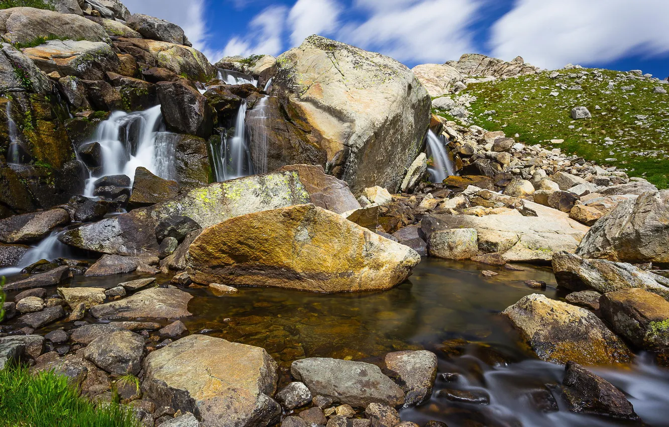 Фото обои природа, река, камни, водопад