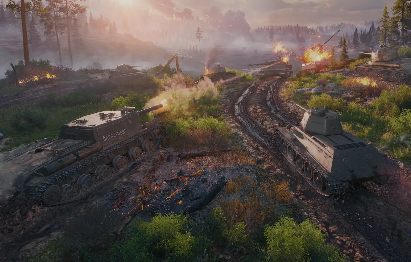 Фото обои Бой, Выстрел, Танки, Game, WoT, World of Tanks, ПТ САУ, Мир Танков