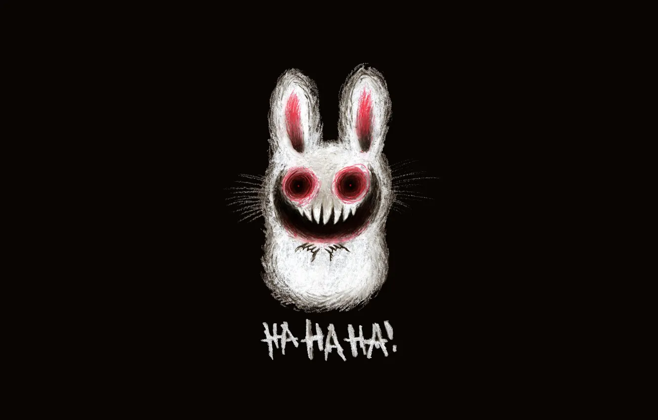 Фото обои рисунок, заяц, смех, зубы, зловещий заяц