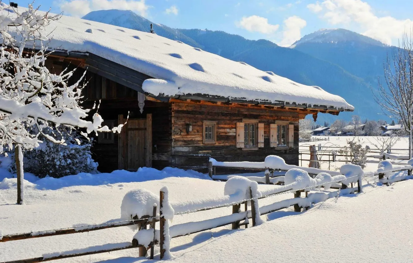 Фото обои зима, снег, деревья, природа, дом, фото