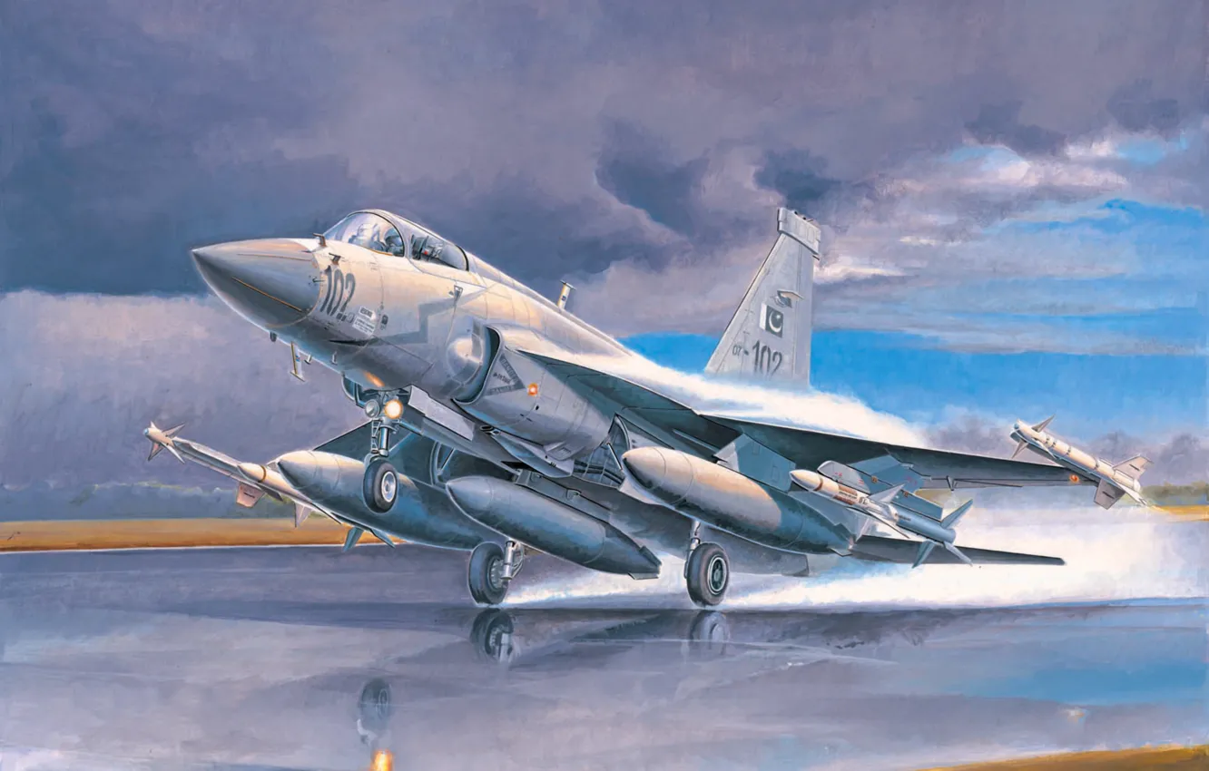 Фото обои war, art, airplane, painting, aviation, jet, Chinese FC-1 Prototype