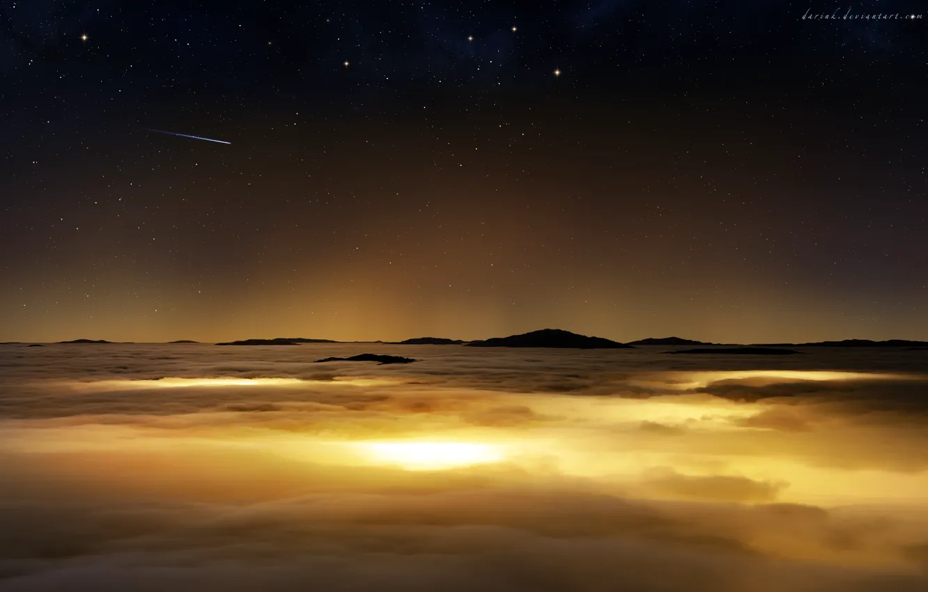 Фото обои небо, звезды, облака, поверхность, планета, комета