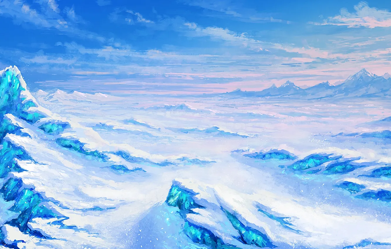 Фото обои снег, арт, нарисованный пейзаж