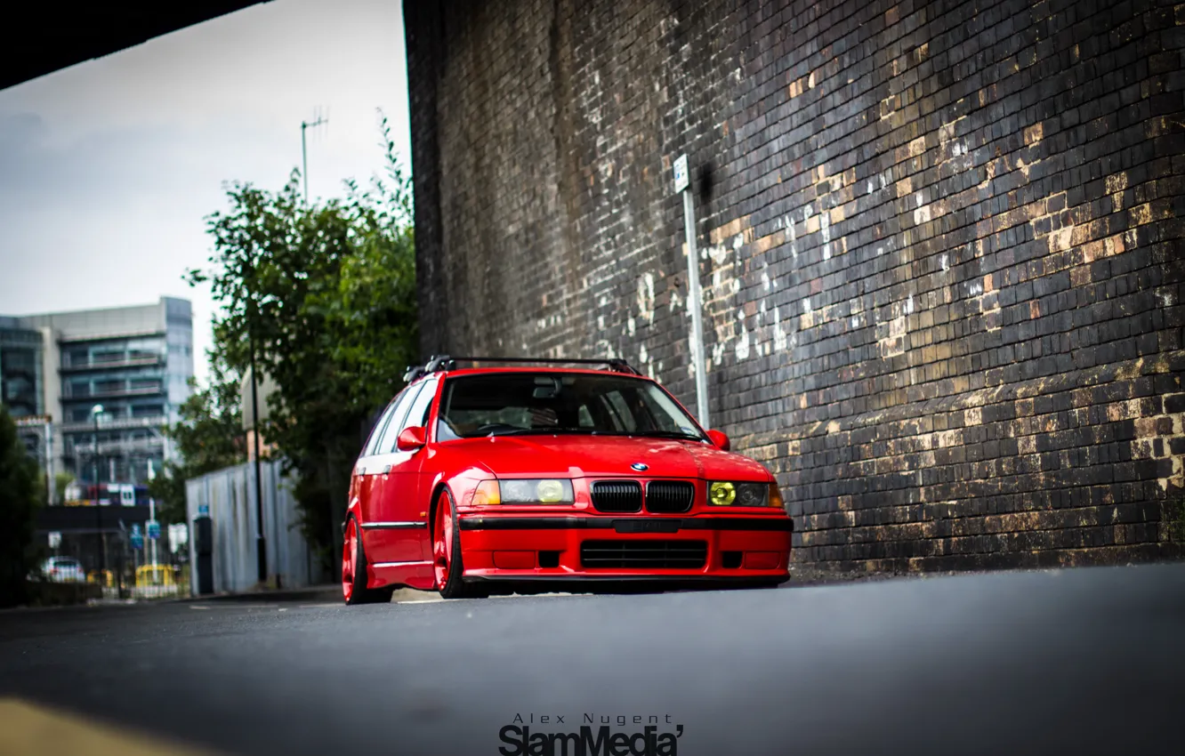 Фото обои bmw, red, stance, e36, Touring