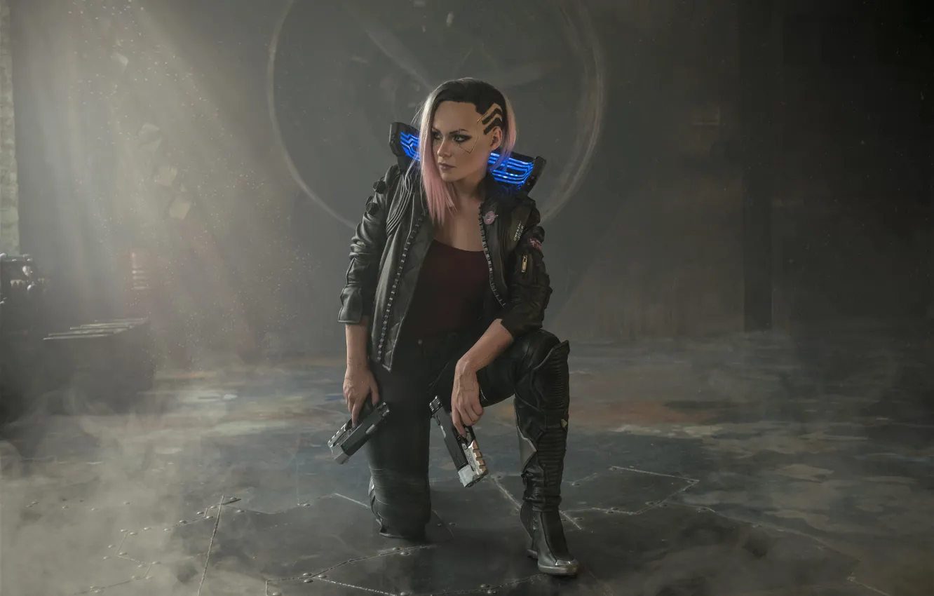 Фото обои девушка, pink hair, Cyberpunk 2077, Woman Warrior
