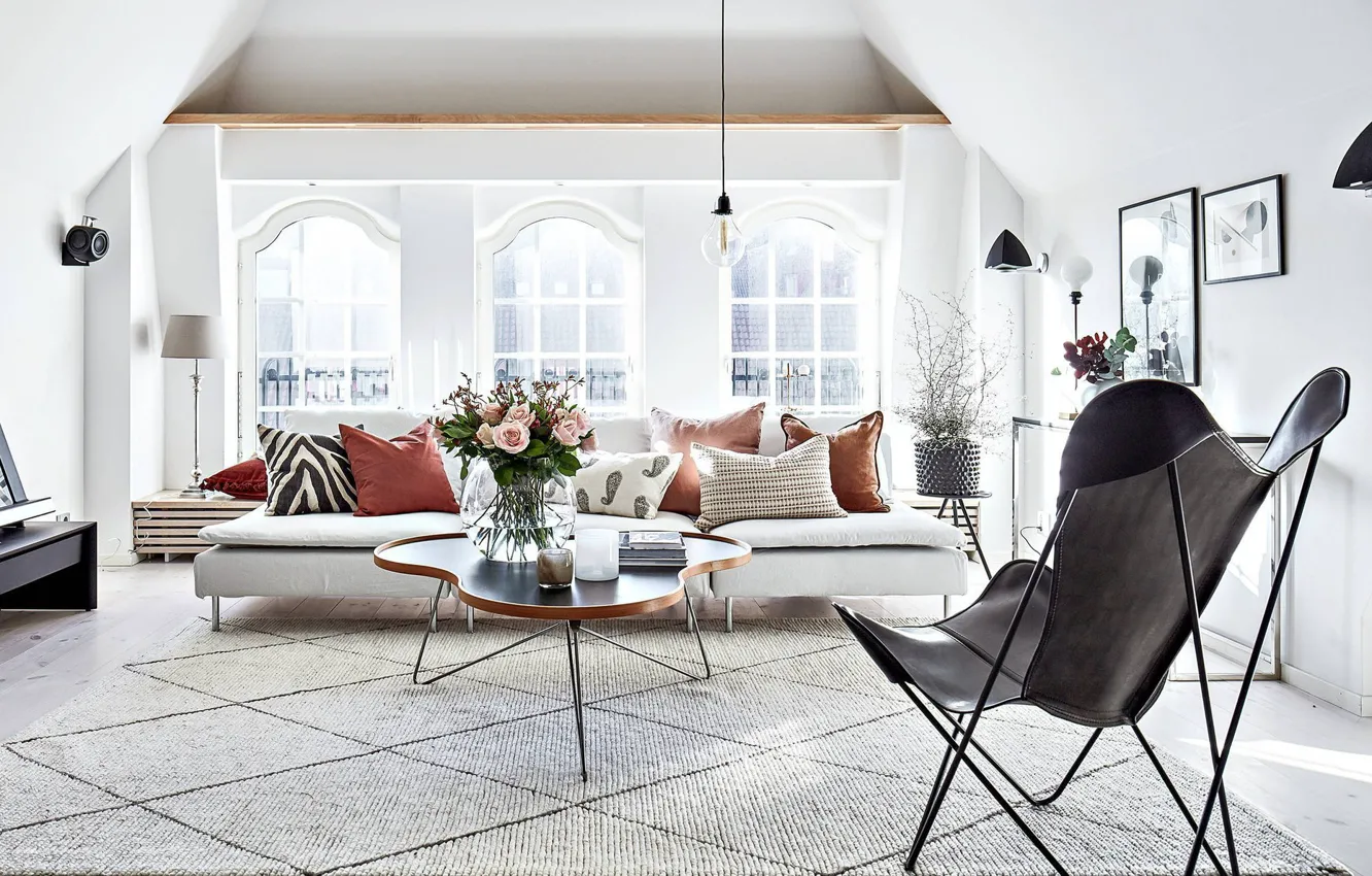 Фото обои интерьер, гостиная, скандинавский стиль, Apartment in Gothenburg