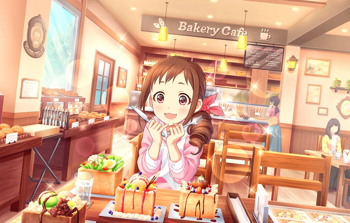 Фото обои стол, еда, девочка, кафе