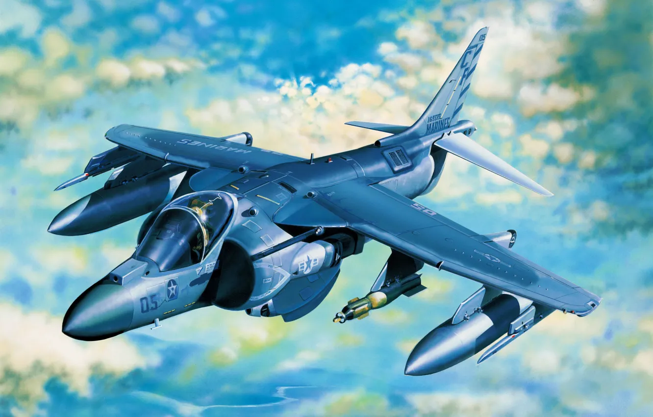 Фото обои art, airplane, painting, aviation, jet, McDonnell Douglas AV-8B Harrier II