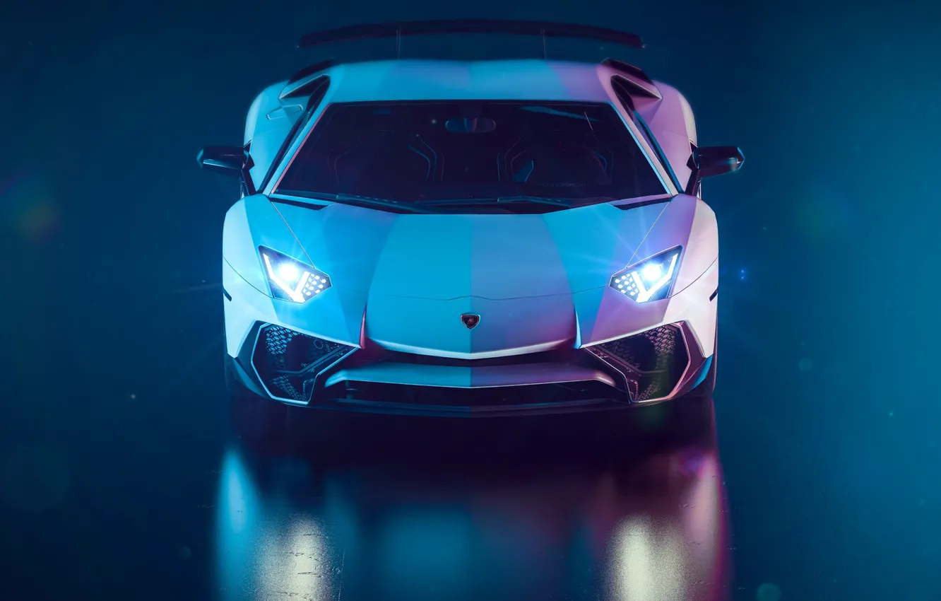 Фото обои Авто, Lamborghini, Белый, Машина, Суперкар, Aventador, Lamborghini Aventador, Рендеринг