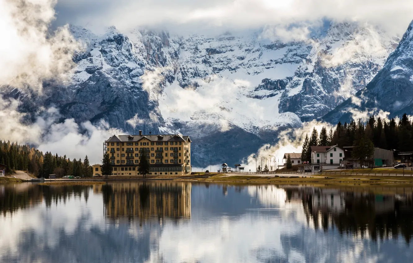 Фото обои горы, Италия, Misurina Lake, Dolomiti