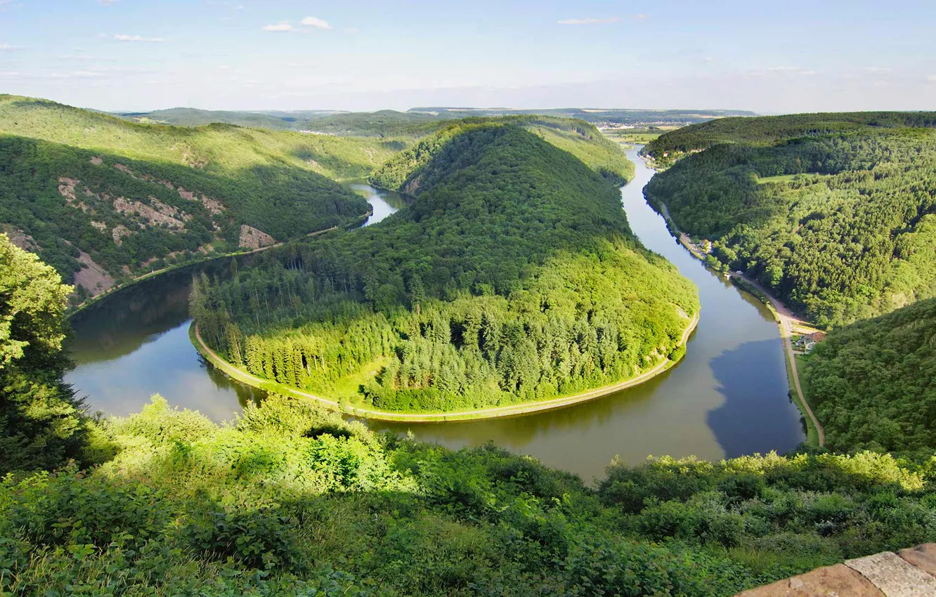 Фото обои лес, природа, река, Германия, Саар, Метлах