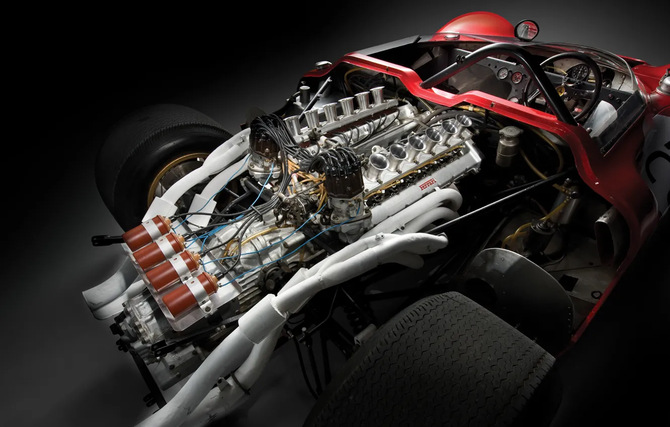 Фото обои Ferrari, 1967, 350, Спайдер, Can-Am, Двигатель V12, Могучий, Классическое гоночное авто