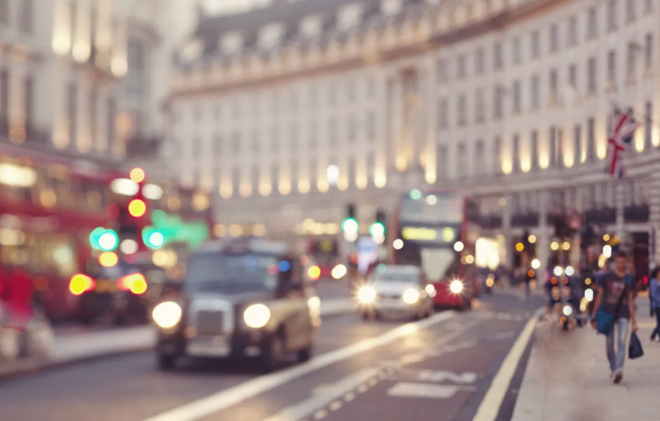 Фото обои lights, twilight, street, people, taxi, dusk, London, England