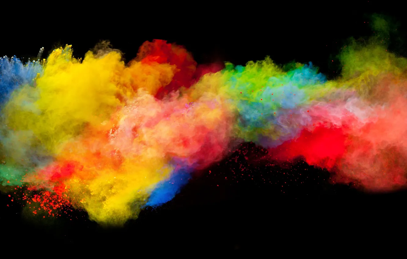 Фото обои colors, boom, dark background, blast, powder explosion