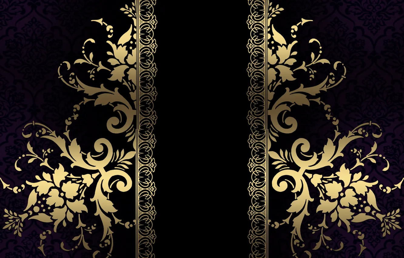 Фото обои фон, золото, узор, черный, текстура, орнамент