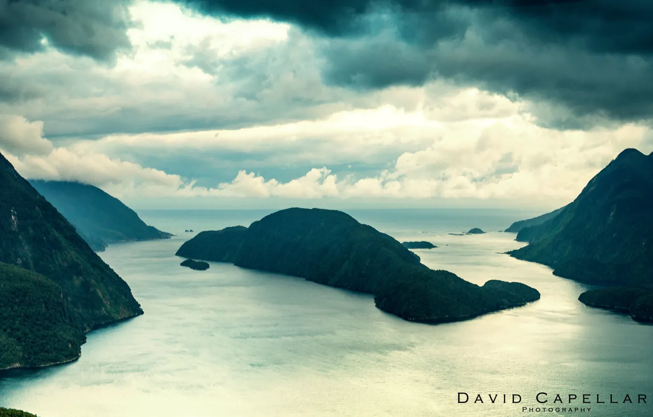 Фото обои море, небо, вода, пейзаж, горы, тучи, природа, david capellari