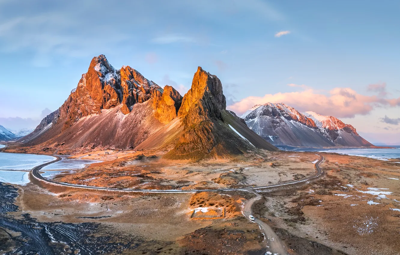 Фото обои Природа, Горы, Пейзаж, Исландия, Eystrahorn