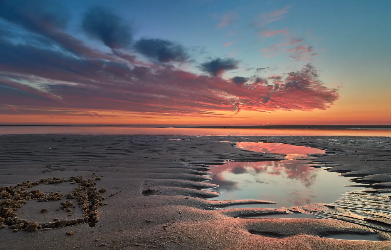 Фото обои закат, побережье, Нидерланды, Голландия, Katwijk aan Zee