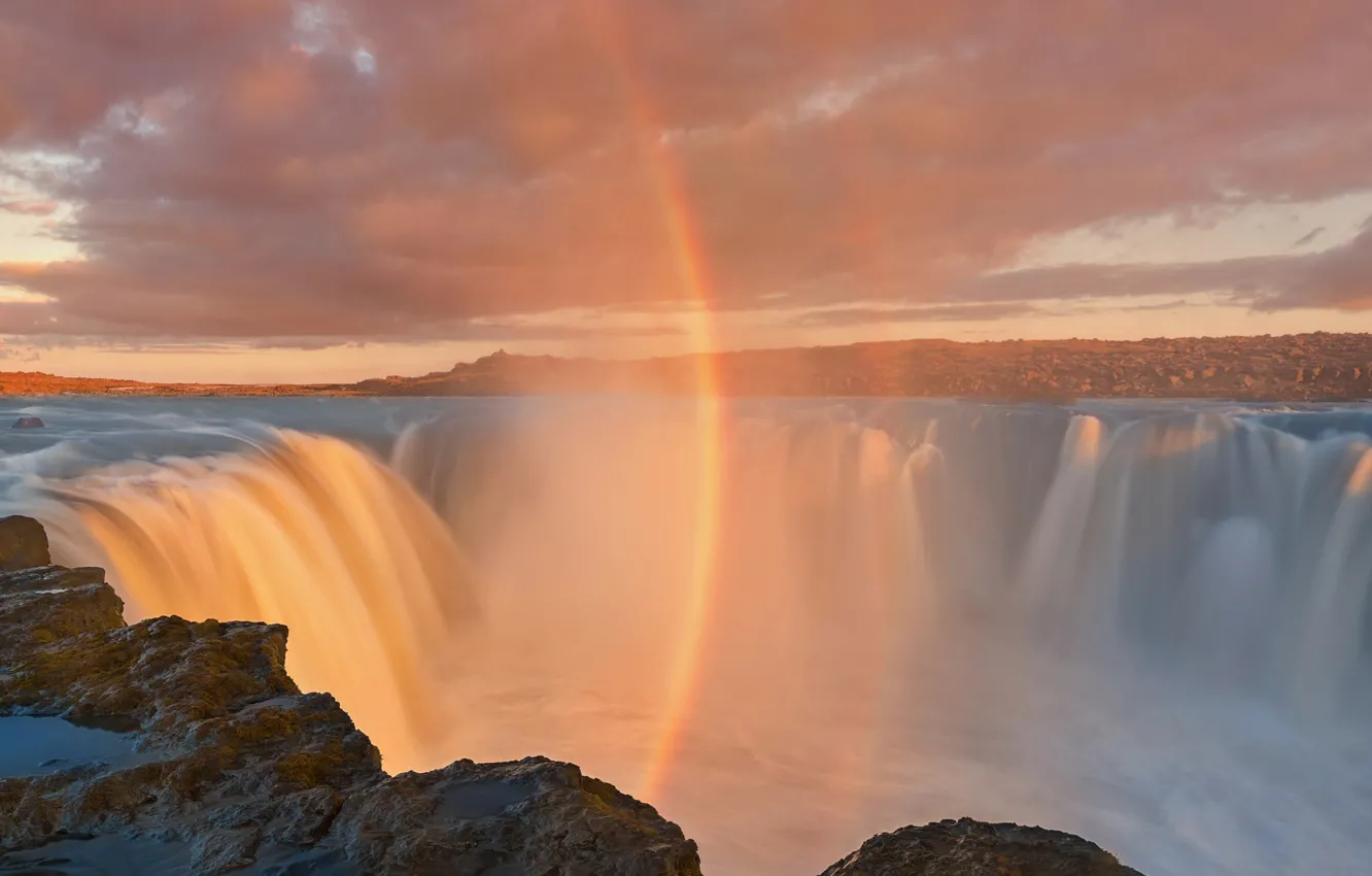 Фото обои водопад, радуга, пар