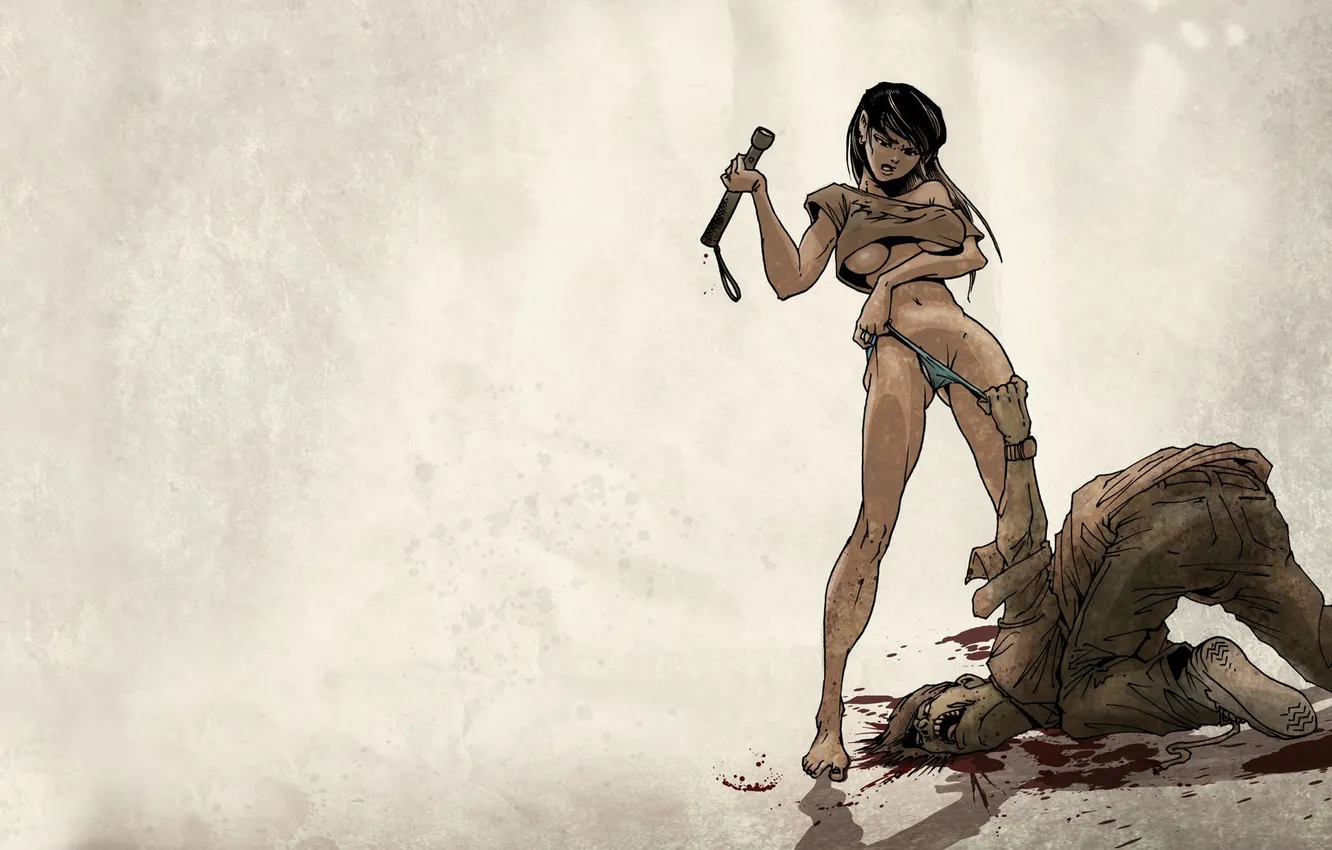 Фото обои girl, horror, blood, Zombie, fantasy, artwork, situation, simple background