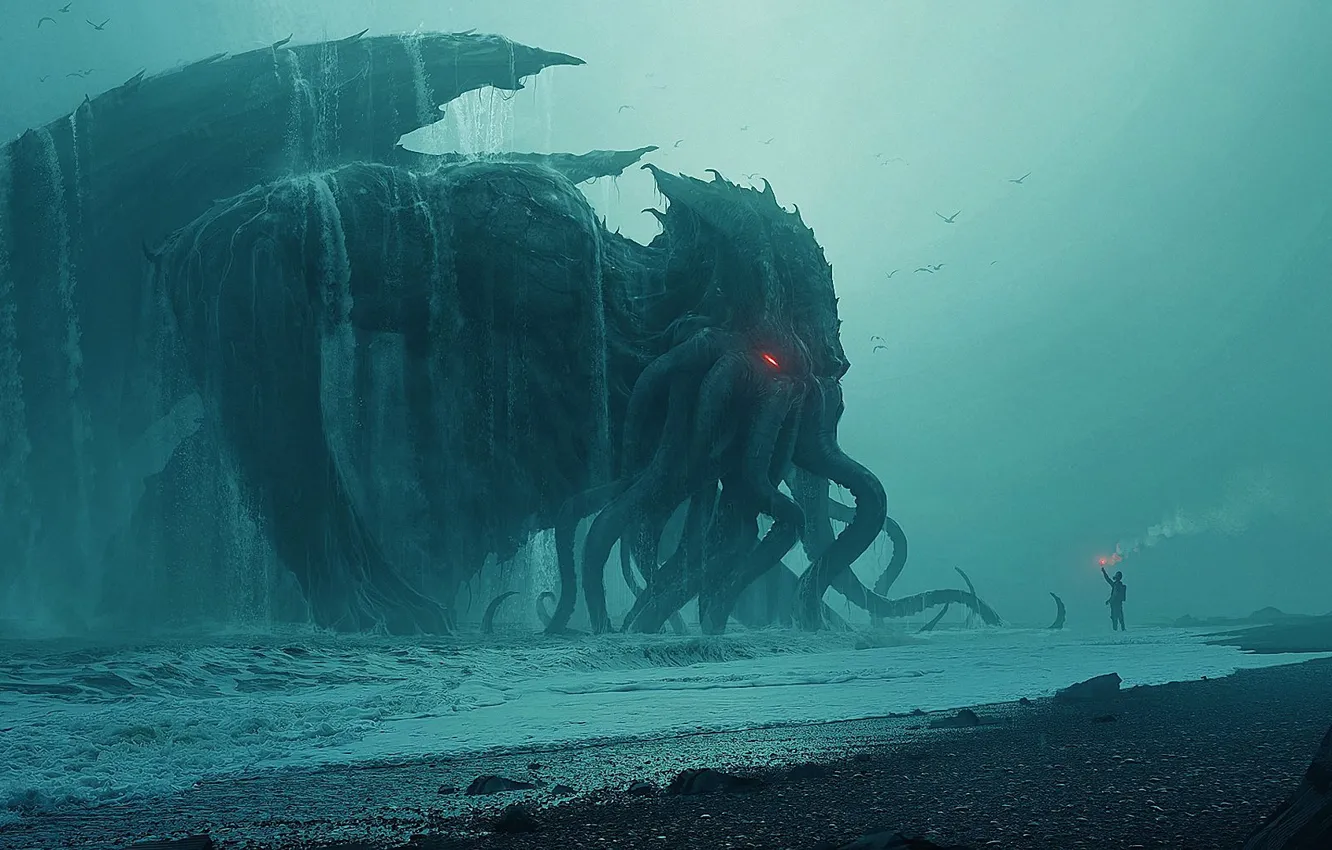 Фото обои Ктулху, Cthulhu, sea, behemoth, tide, Andree Wallin