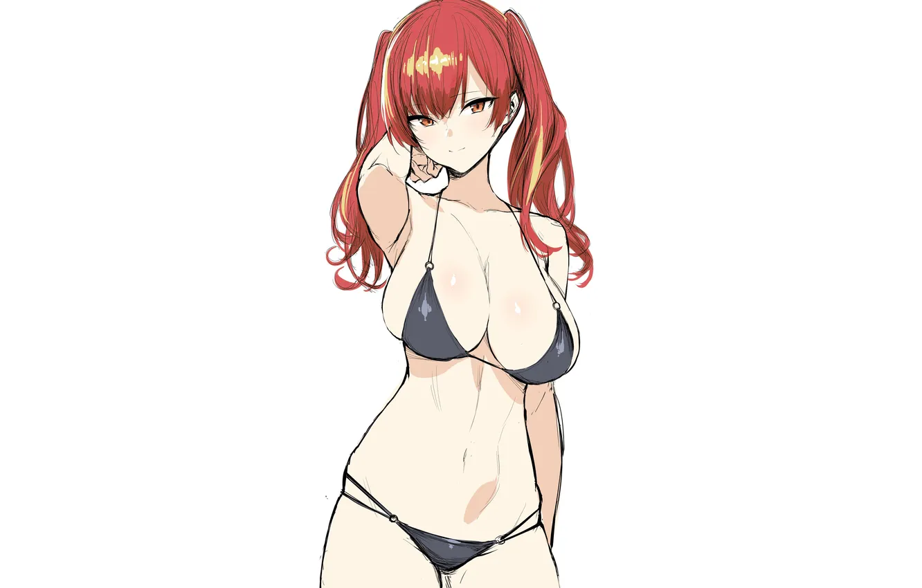 Фото обои girl, sexy, cleavage, red hair, long hair, brown eyes, boobs, anime