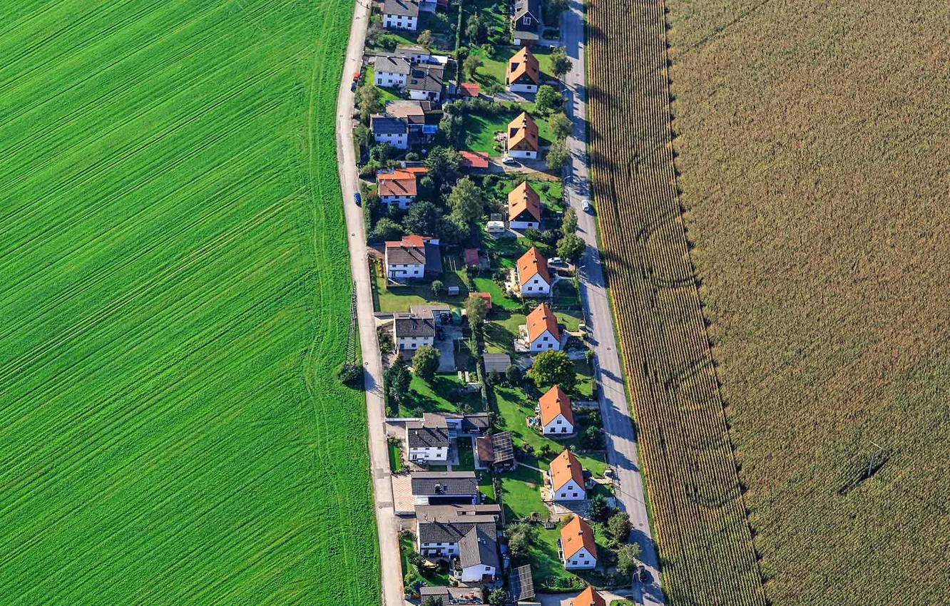 Фото обои поле, дома, Германия, Бавария, панорама, Пойнг