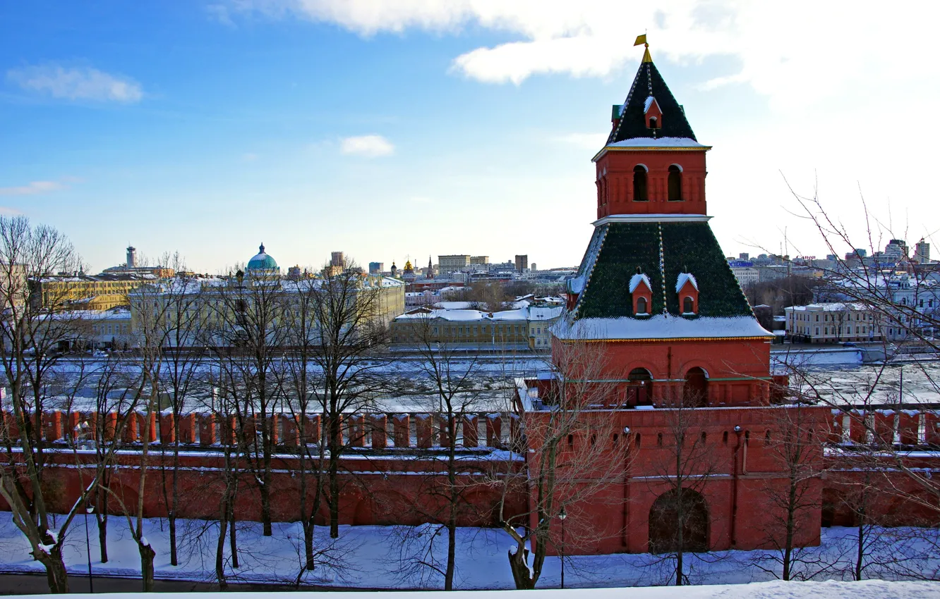 Фото обои зима, пейзаж, свежесть, город, красота, панорама, Москва, Кремль