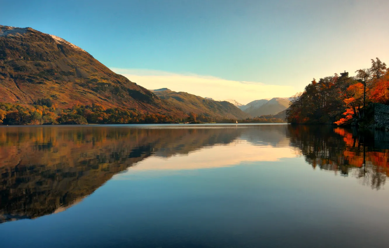 Фото обои осень, деревья, горы, озеро, отражение