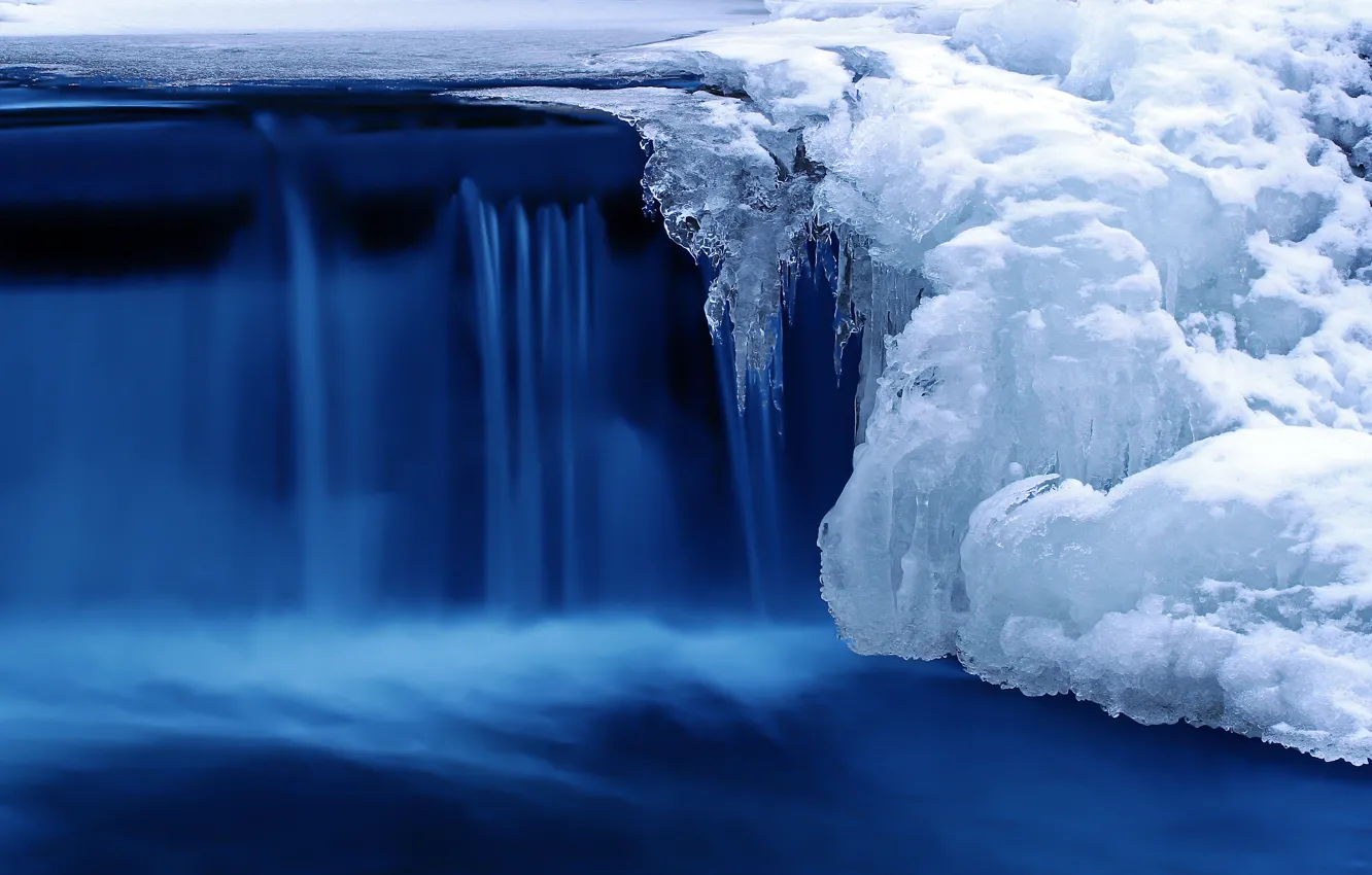 Фото обои холод, лед, зима, снег, природа, река, водопад