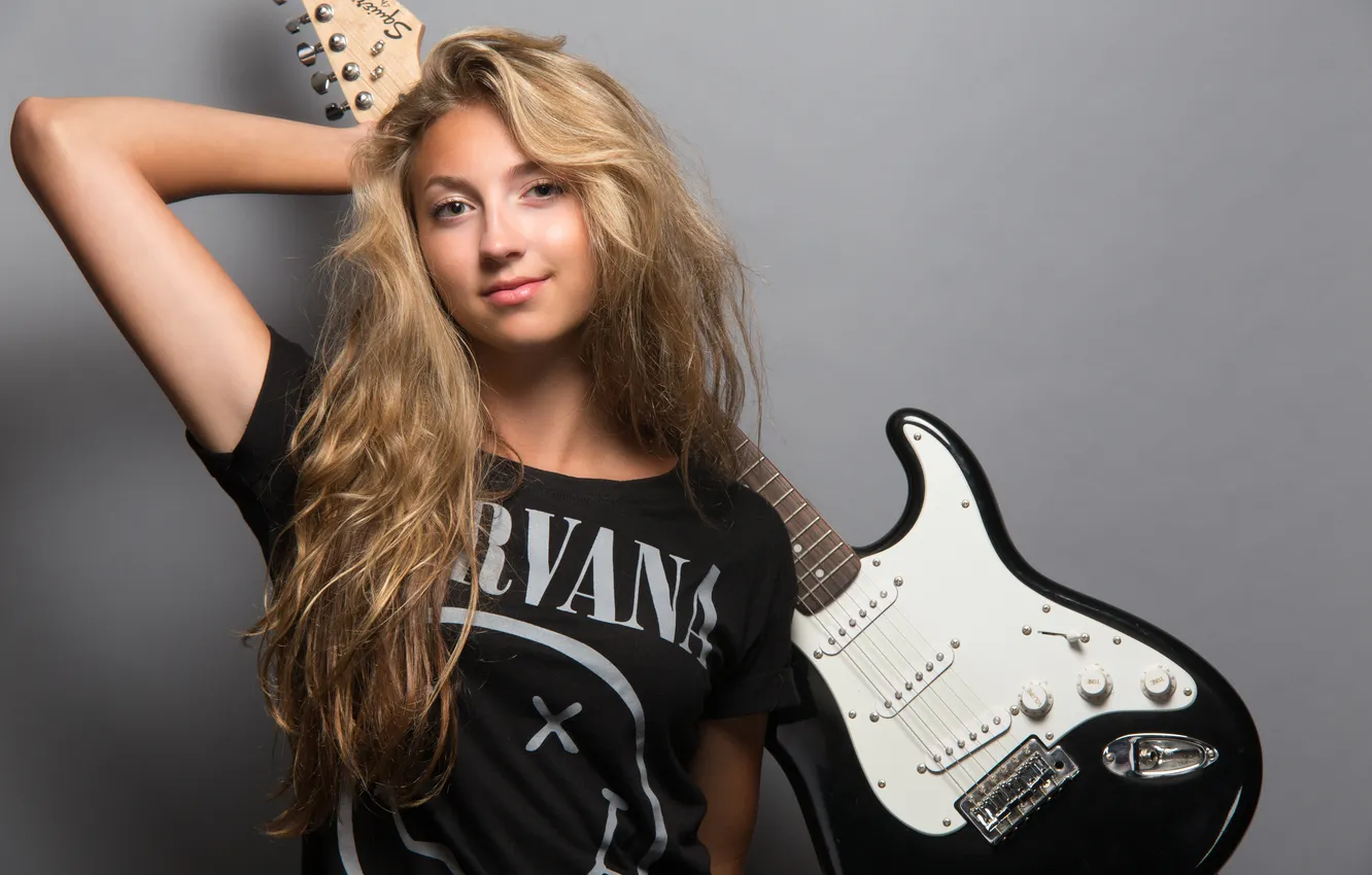 Фото обои девушка, стиль, музыка, гитара