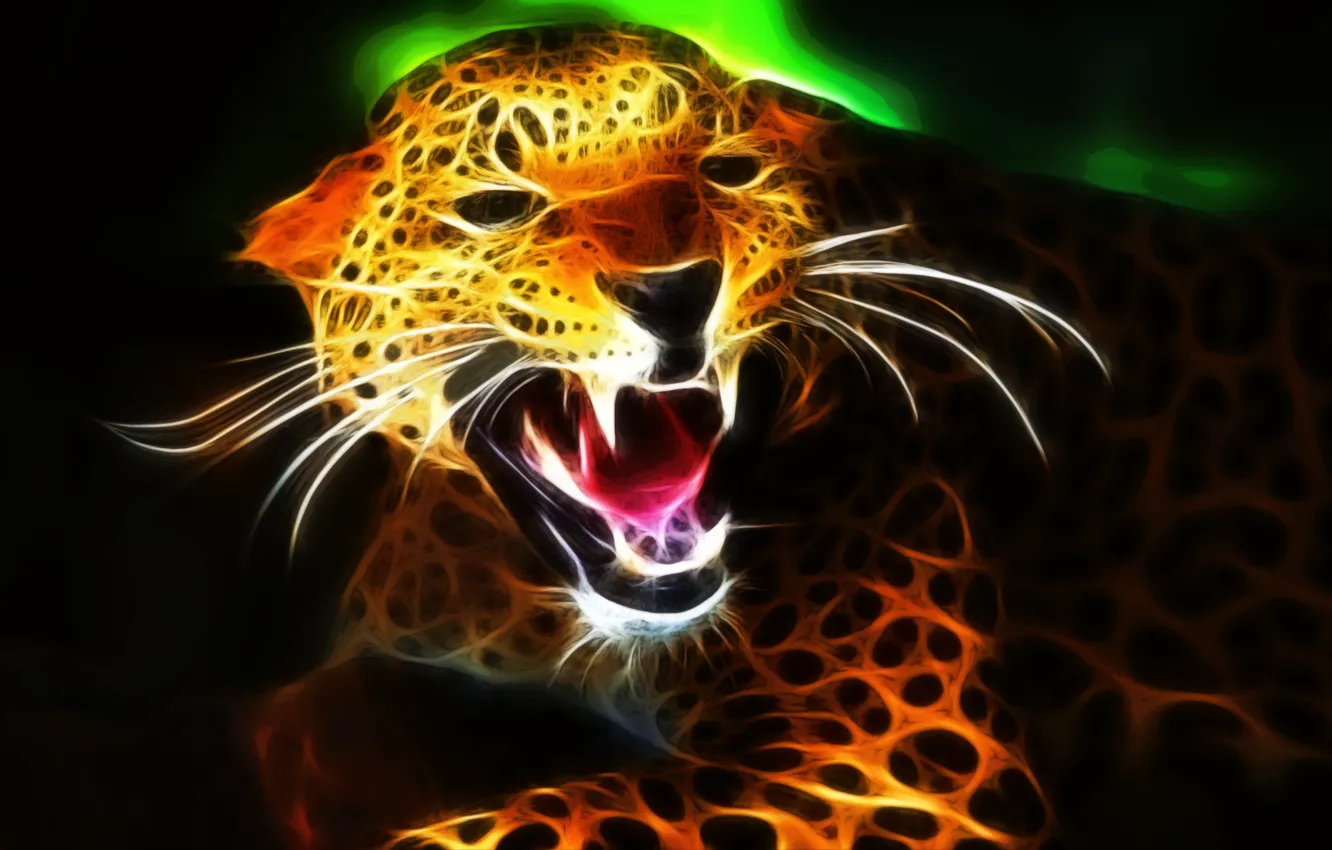 Фото обои jaguar, fractal, fractal art, felin