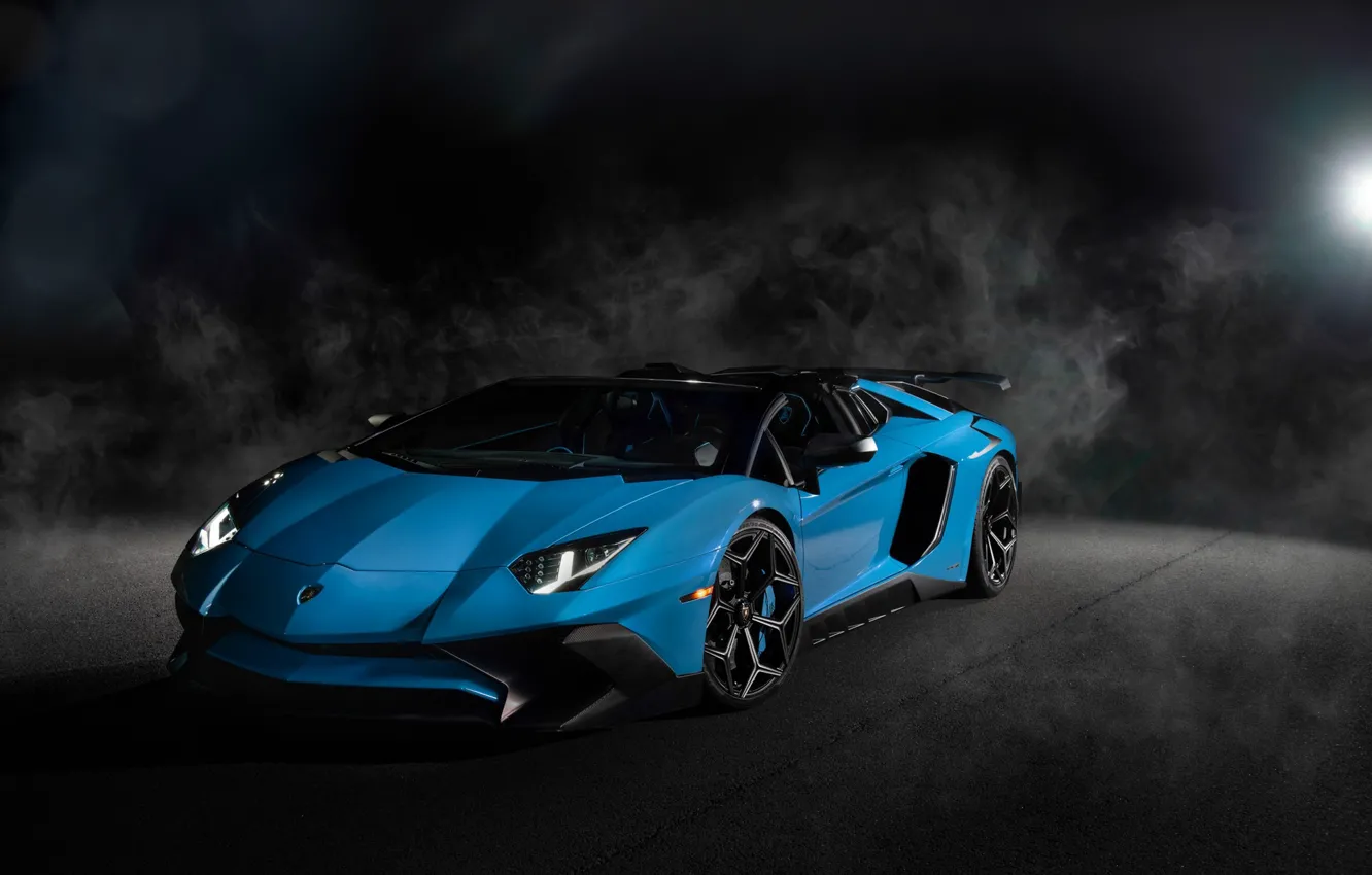 Фото обои Lamborghini, Blue, Smoke, Aventador, Cabrio, VAG