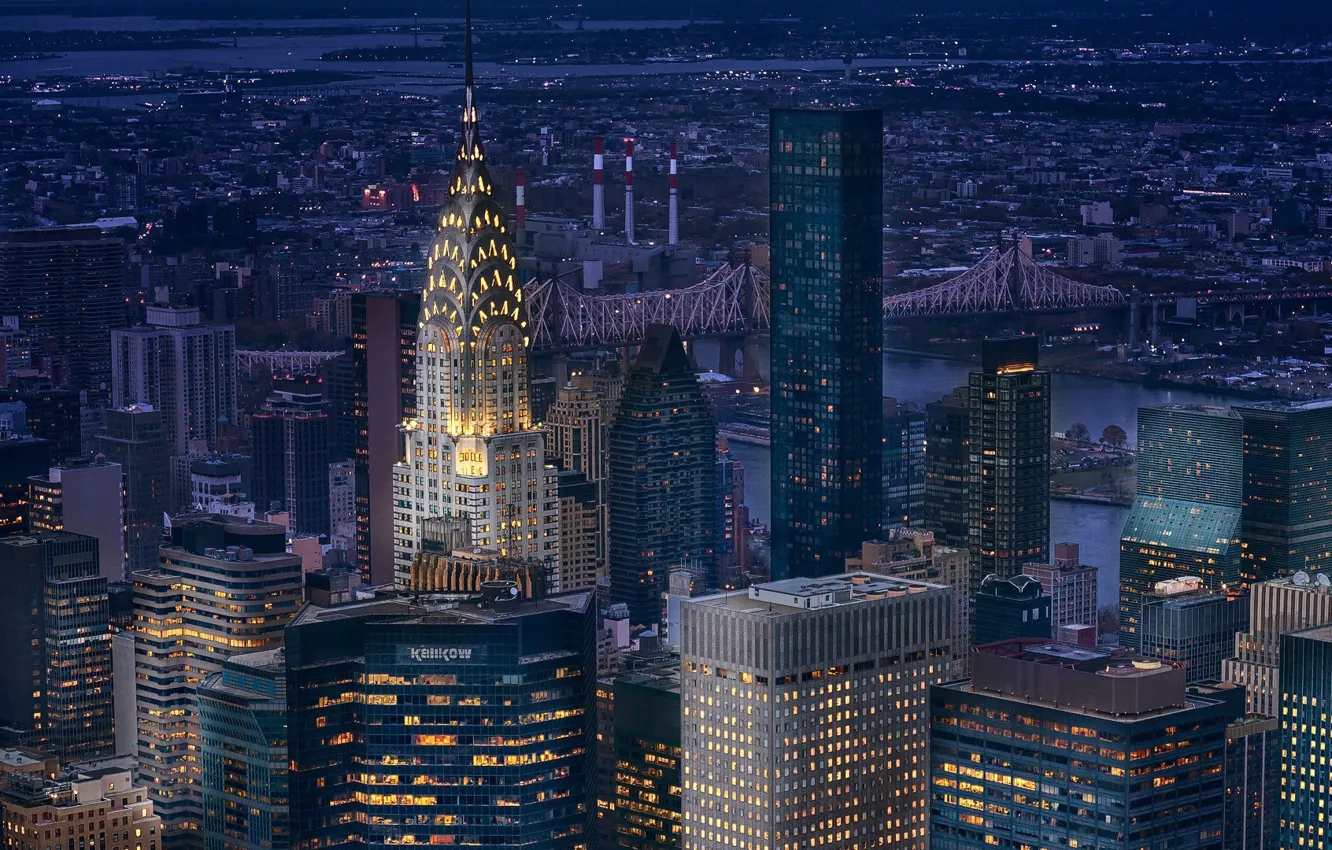 Фото обои city, lights, USA, bridge, night, New York, Manhattan, NYC