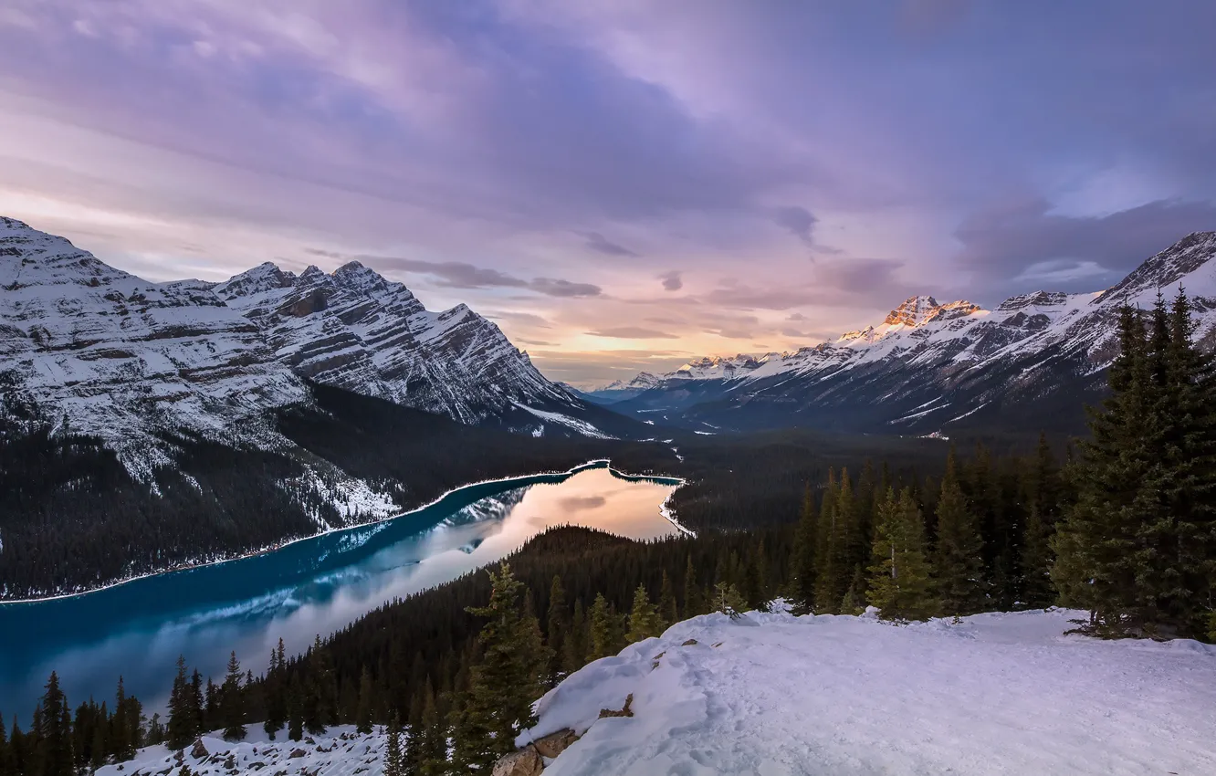 Фото обои зима, небо, снег, горы, Канада, Озеро Пейто, Evgeny