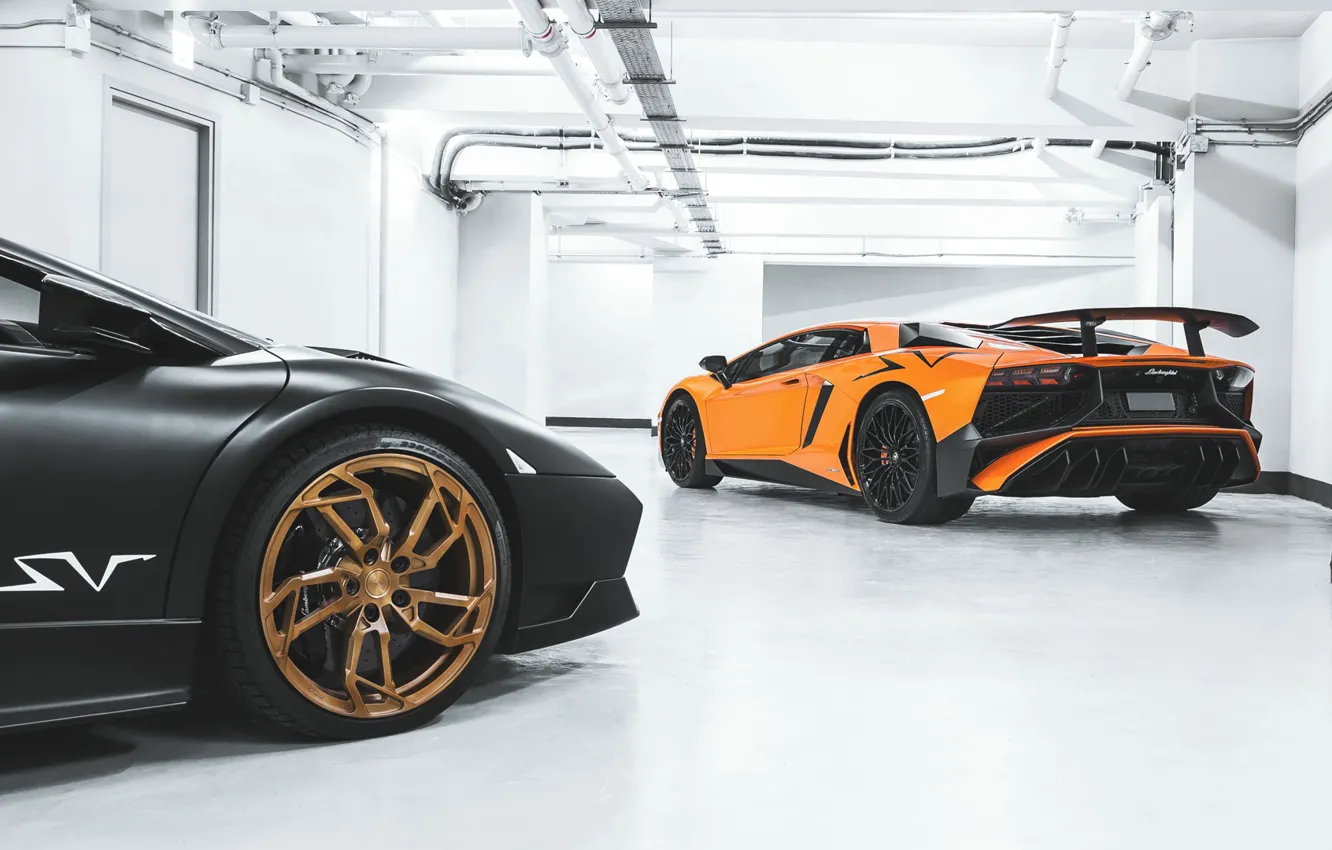 Фото обои Black, Murcielago, Aventador, Gold, Wheels, LP670-4 SV, LP750-4 SV