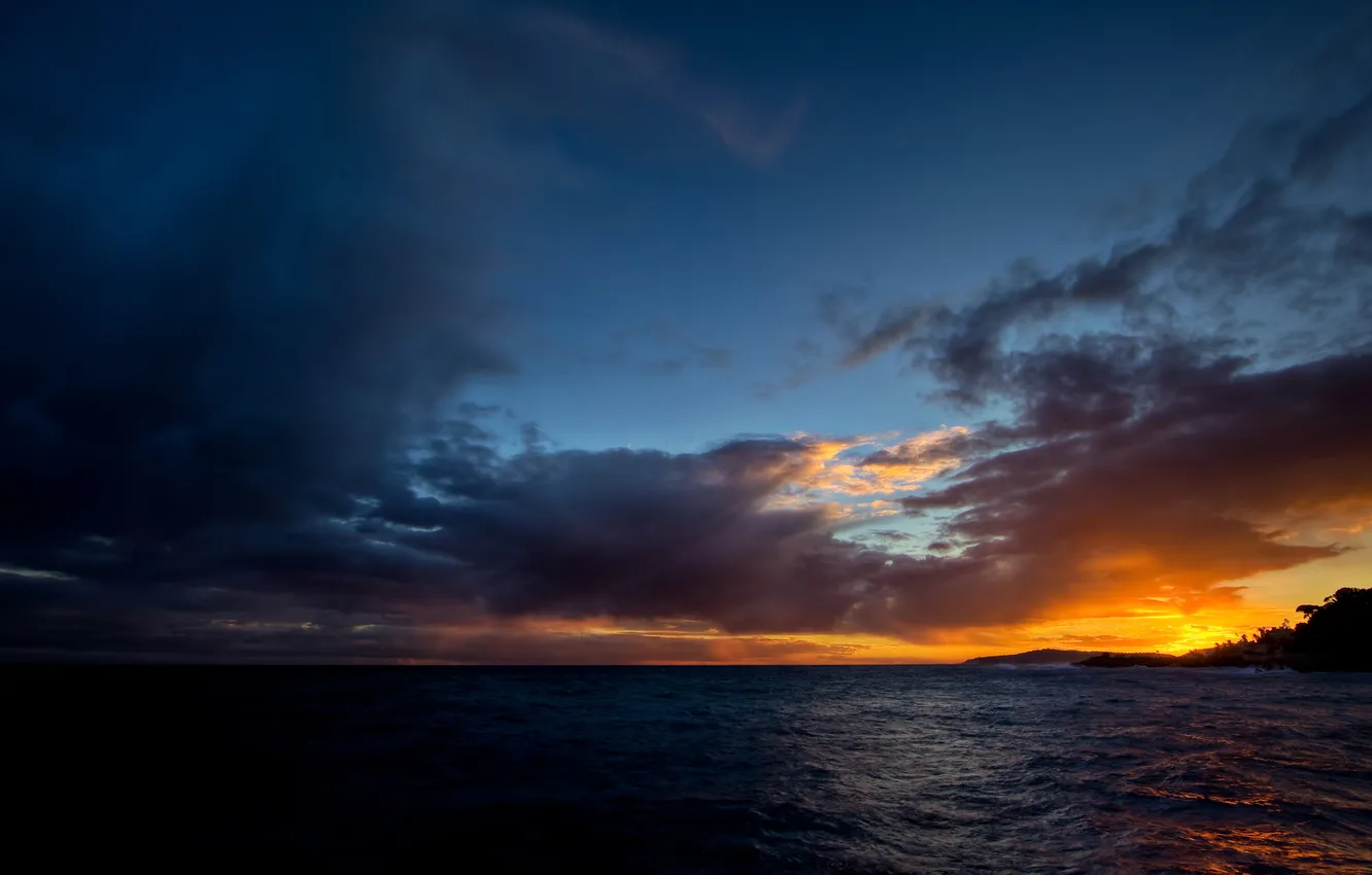 Фото обои небо, закат, океан, горизонт