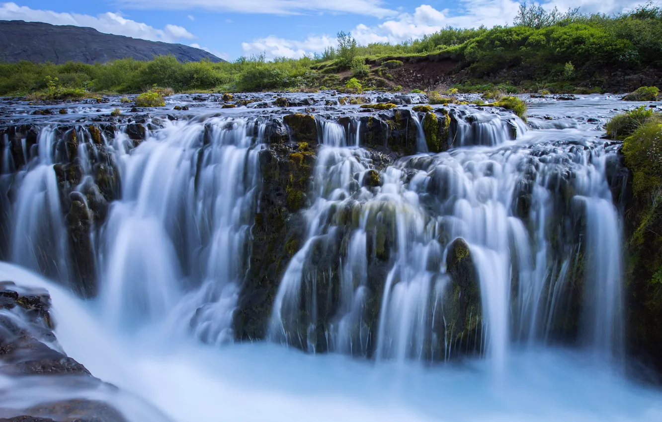 Фото обои скалы, водопад, поток