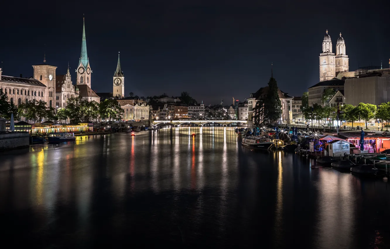 Фото обои ночь, город, Zürich
