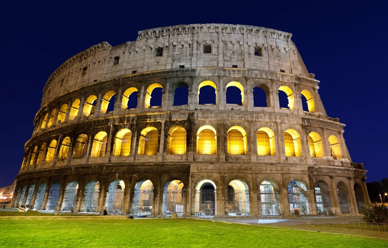Фото обои трава, свет, вечер, Рим, Колизей, Италия, архитектура, Italy