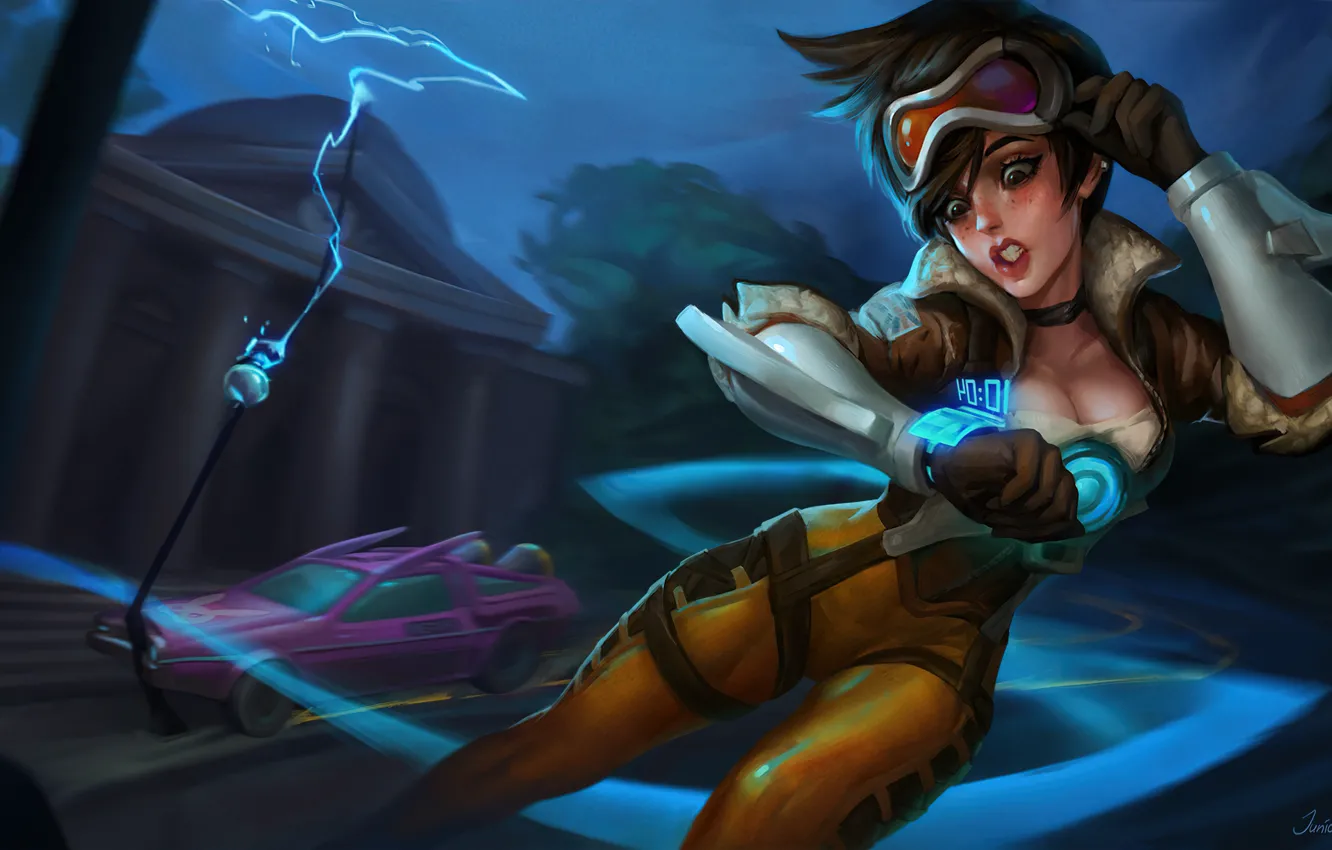 Фото обои Back to the Future, Tracer, overwatch, game art, Junica Hots, Tracer in the future